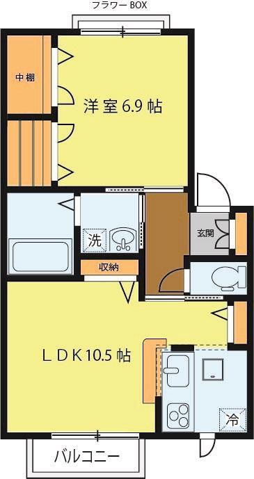 ウェルネス ハギ(1LDK/1階)の間取り写真