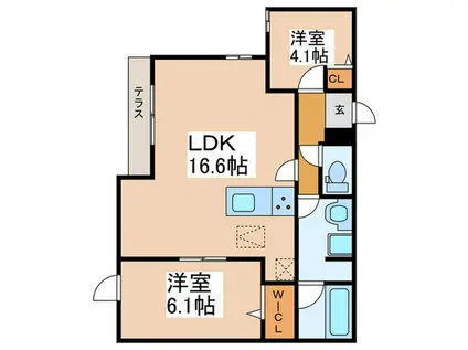 TORISIA平野西I(2LDK/1階)の間取り写真
