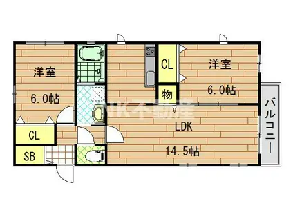 パルナシウスII(2LDK/1階)の間取り写真