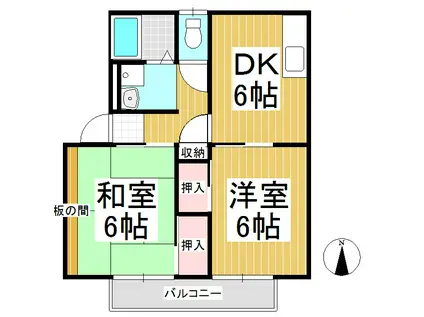 サンガーデン中沢B棟(2DK/2階)の間取り写真