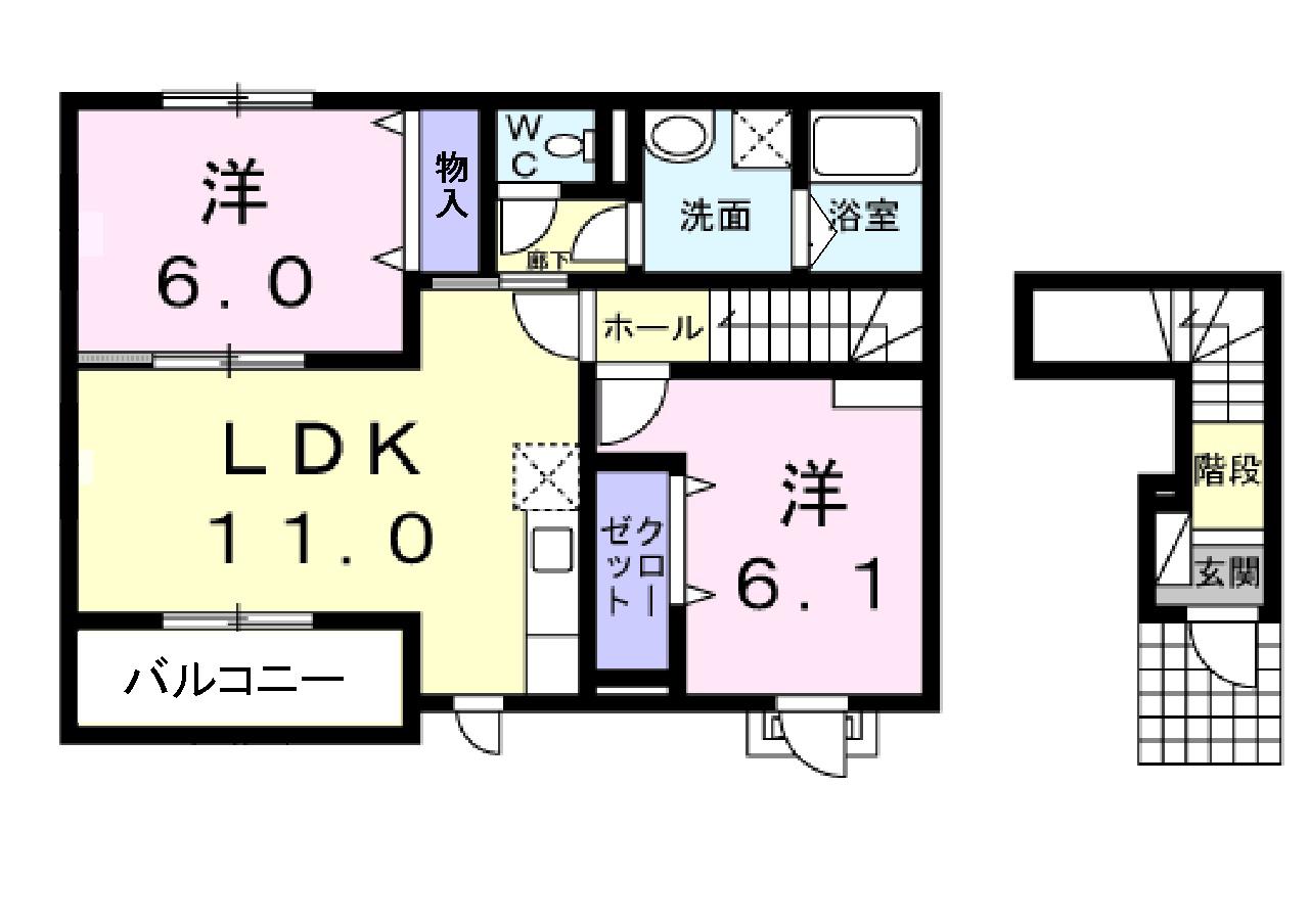 ブリアン ヌゥボーII(2LDK/2階)の間取り写真