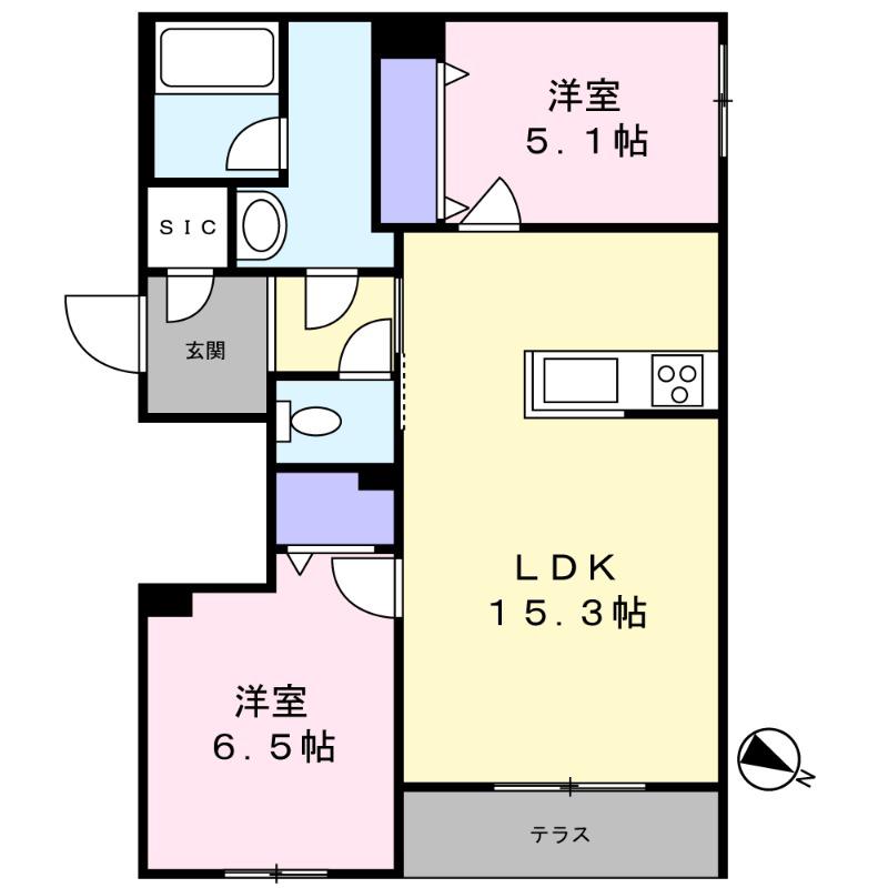 シャーメゾン ルミエール(2LDK/1階)の間取り写真