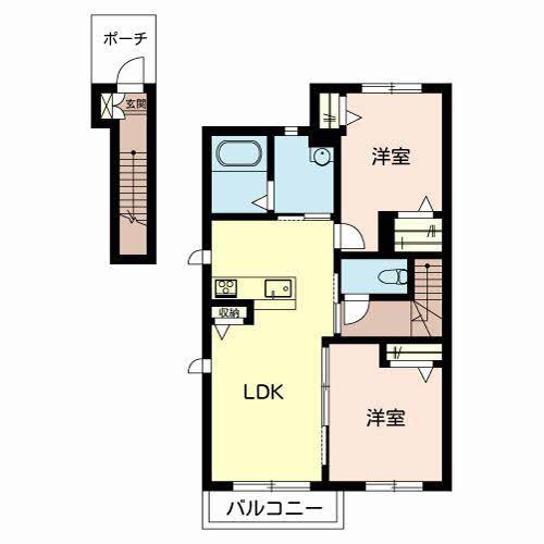 シャーメゾンヒメコウライグリーン(2LDK/2階)の間取り写真