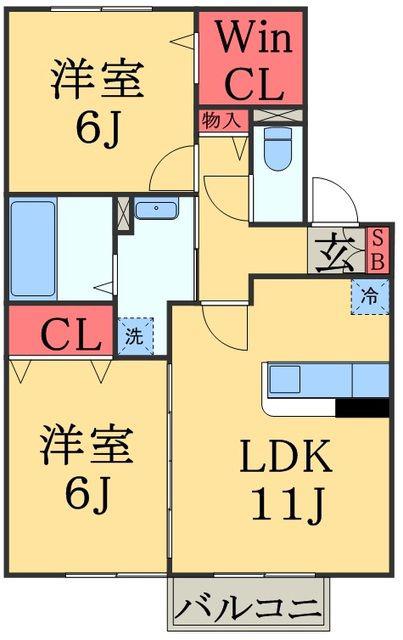 バニュルスⅡ(2LDK/1階)の間取り写真
