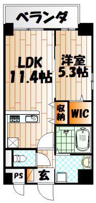 サンビーム三萩野駅前(1LDK/4階)の間取り写真