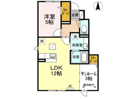 KADOYAKAN E棟(1LDK/1階)の間取り写真