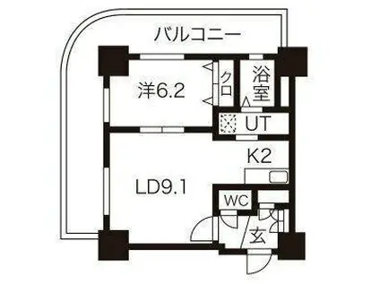 ティアラタワー中島倶楽部(1LDK/15階)の間取り写真