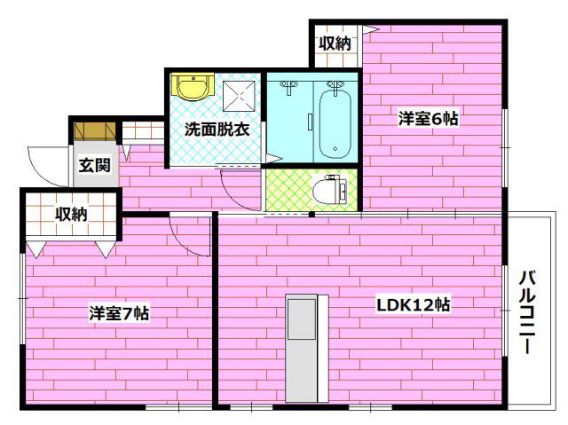 ディアコートB棟(2LDK/1階)の間取り写真