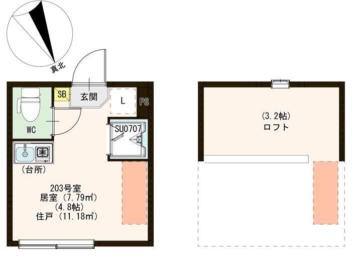 ヴェローナ平井(ワンルーム/2階)の間取り写真