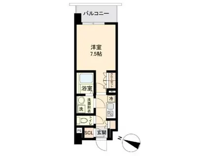 オープンブルーム二子(1K/6階)の間取り写真