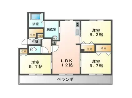 Mハイツ八丁平1(3LDK/4階)の間取り写真