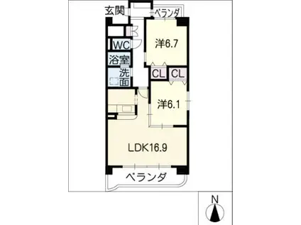 ウエスト WOOD 1ST(2LDK/2階)の間取り写真