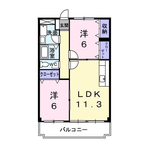 アーバンステイジ・オカベ(2LDK/4階)の間取り写真