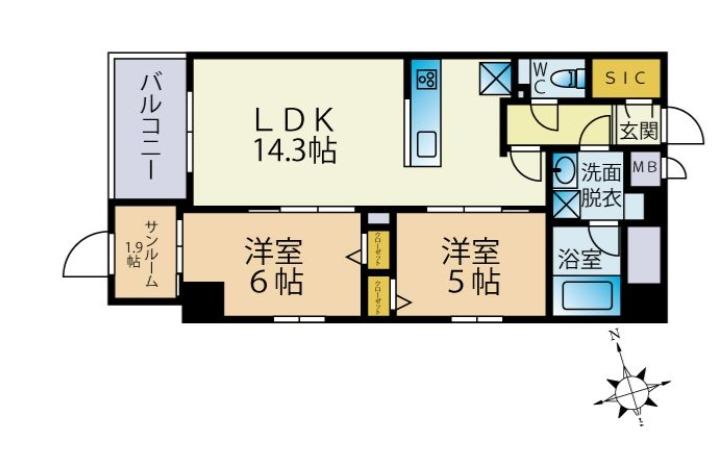 ODAKI BLDG OTEMON(2SLDK/3階)の間取り写真