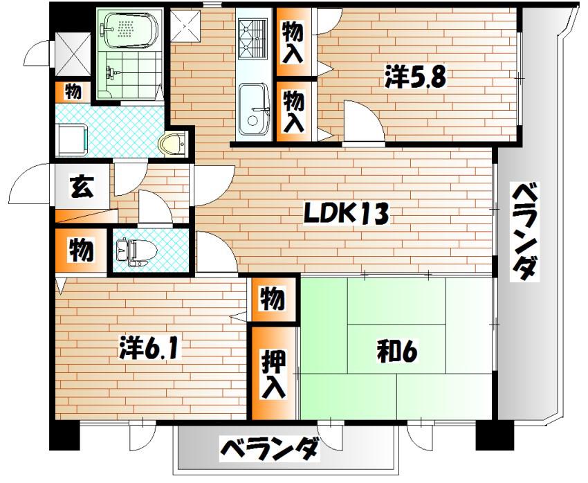 ヒルサイド守恒(3LDK/5階)の間取り写真
