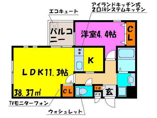 ALIST COURT NISHIGUCHI(1LDK/4階)の間取り写真