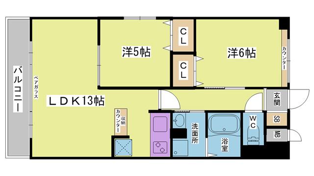 グランシャリオひよどり台(2LDK/1階)の間取り写真