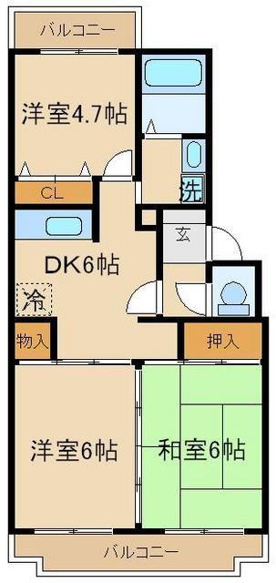 グランメール(3DK/2階)の間取り写真