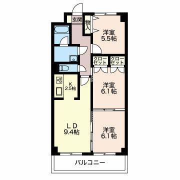 グローブハイツ丘上(3LDK/5階)の間取り写真
