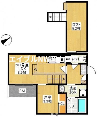 GRANDTIC L3 国富(1LDK/2階)の間取り写真