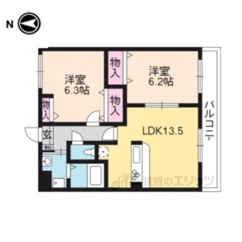リバーサイドヒルズ(2LDK/4階)の間取り写真