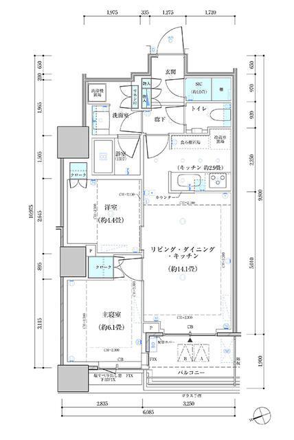 パークタワー勝どきサウス(2LDK/11階)の間取り写真