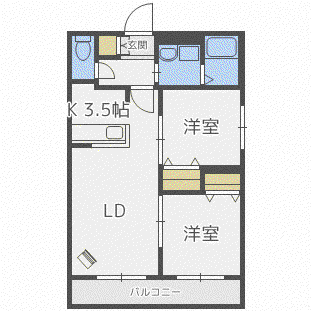 アルファスクエア平岸4条(2LDK/4階)の間取り写真