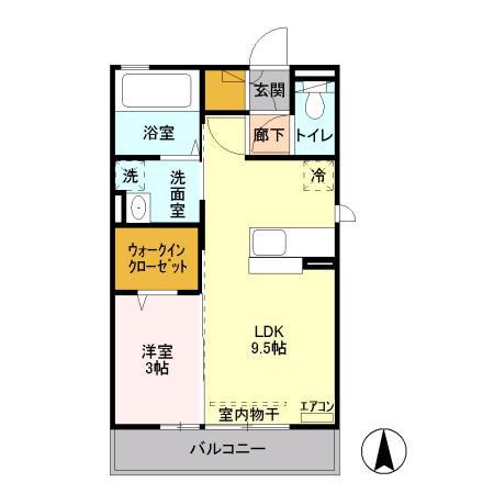 カリンビュー足利201(1LDK/2階)の間取り写真