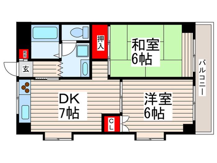 ベイシティ中葛西(2DK/1階)の間取り写真