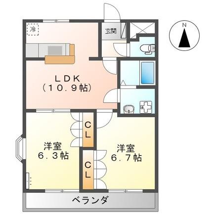 CRESCENT・A・PLAIN・S(2LDK/2階)の間取り写真