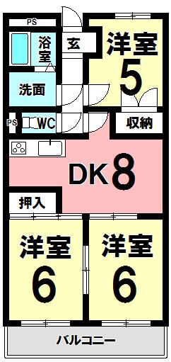 グリーンハイツ多治見(3DK/3階)の間取り写真