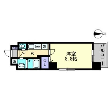 グランフォンテーヌ奉還町(1K/2階)の間取り写真