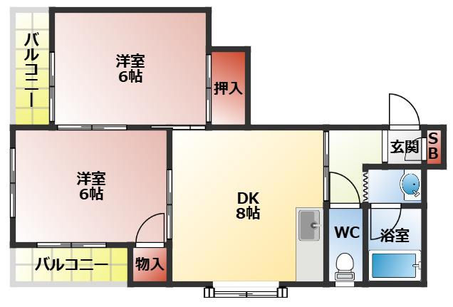 シャトラン香里園(2LDK/3階)の間取り写真