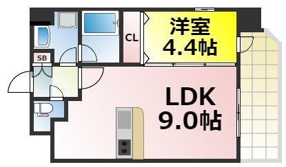スプランディッド難波(1LDK/9階)の間取り写真