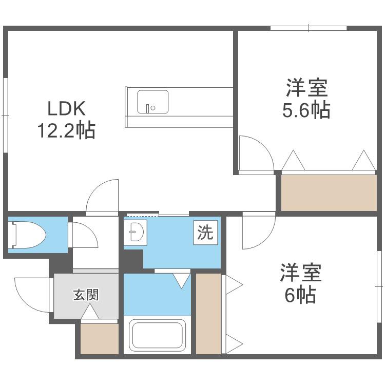 EIE月寒西(2LDK/1階)の間取り写真