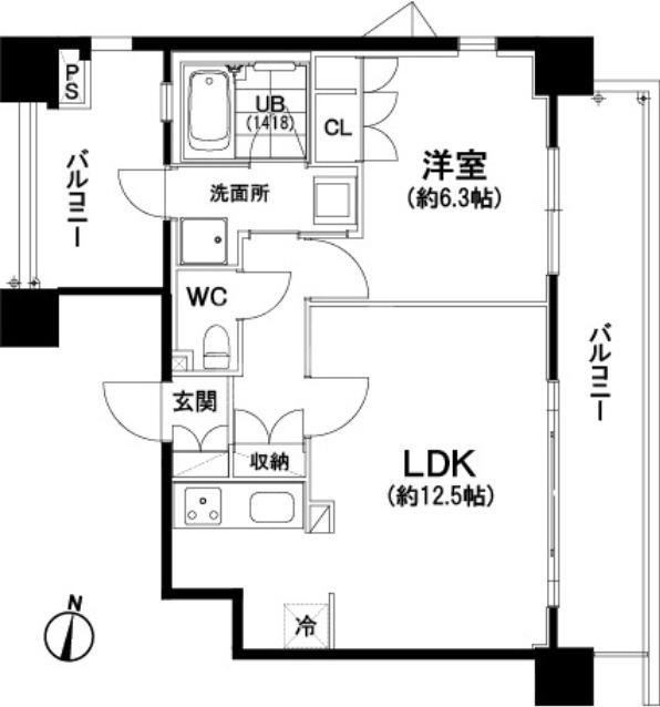 西新ROOMS(1LDK/15階)の間取り写真