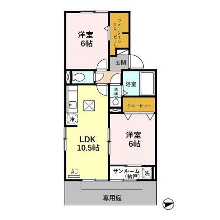 イーストサンライズII(2LDK/1階)の間取り写真