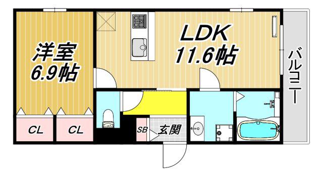 D-ROOM武庫之荘(1LDK/3階)の間取り写真