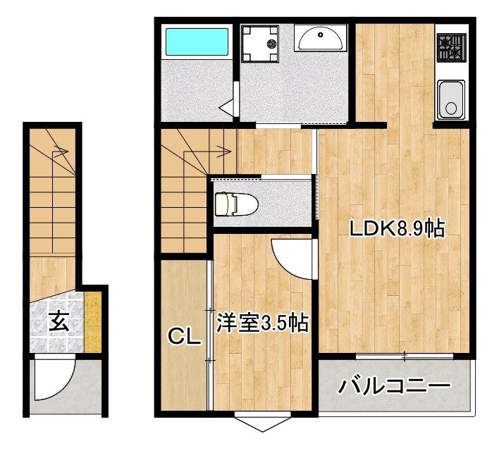 メゾングレイス上津(1LDK/1階)の間取り写真