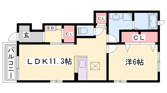 グランシャルムB(1LDK/1階)の間取り写真