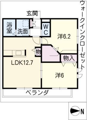 クレール山之手(2LDK/3階)の間取り写真