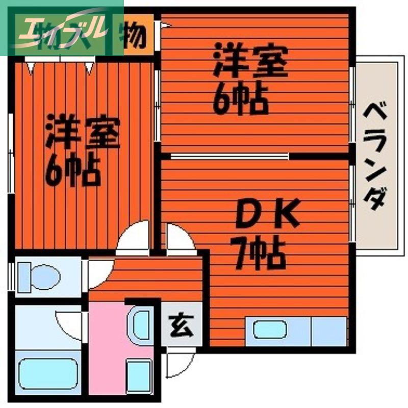 メゾンエスポアールC(2DK/2階)の間取り写真