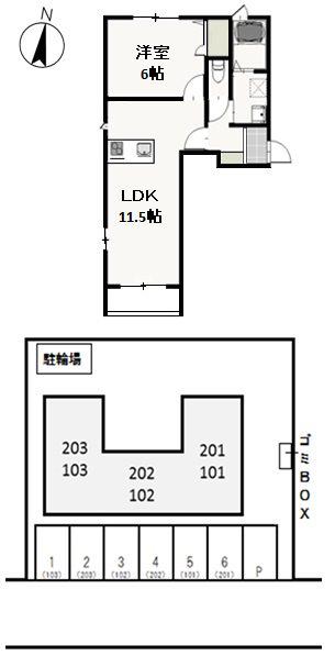 フェリーク庭瀬 (1LDK/1階)の間取り写真