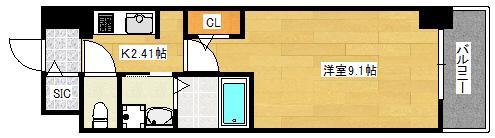S-RESIDENCE広島駅CLARITY(1K/2階)の間取り写真