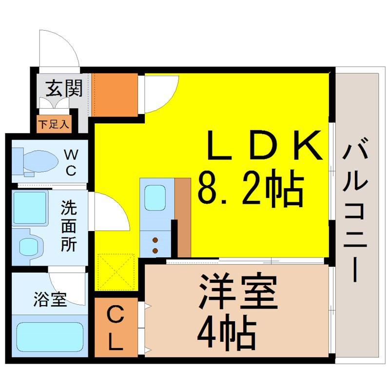 SQUARE志賀本通(1LDK/3階)の間取り写真