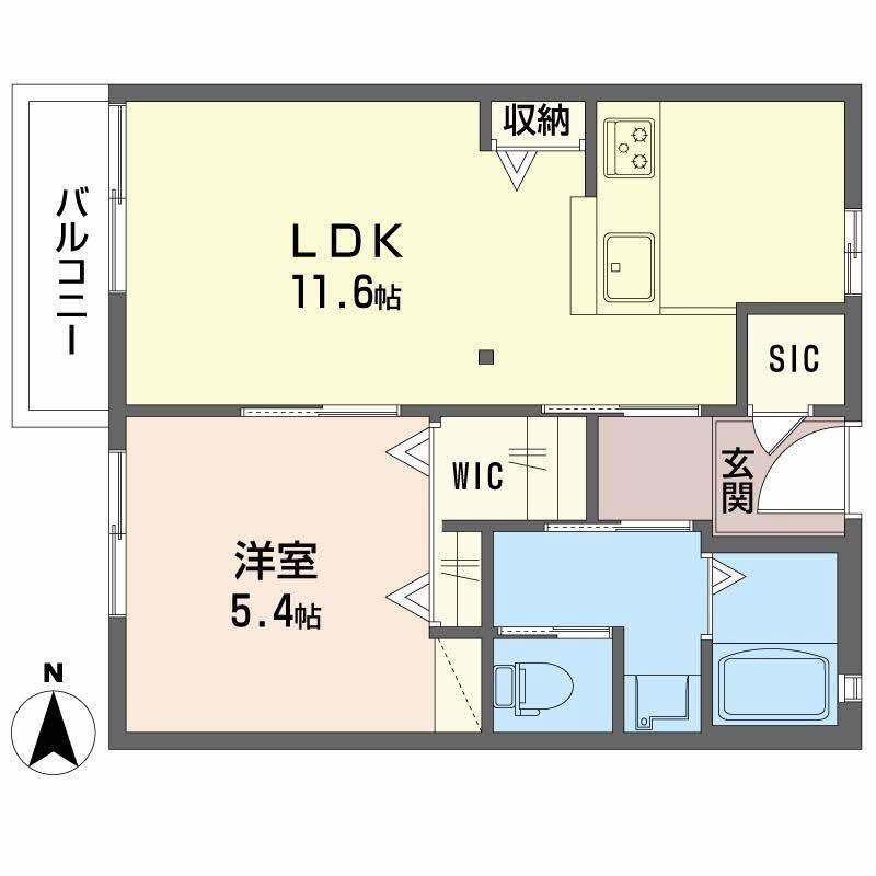 パロアルトB棟(1LDK/2階)の間取り写真