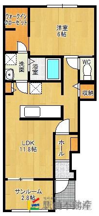 アンジュII(1LDK/1階)の間取り写真
