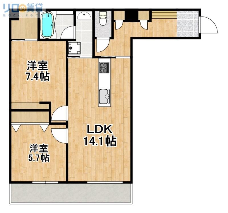 モンセル(2LDK/3階)の間取り写真
