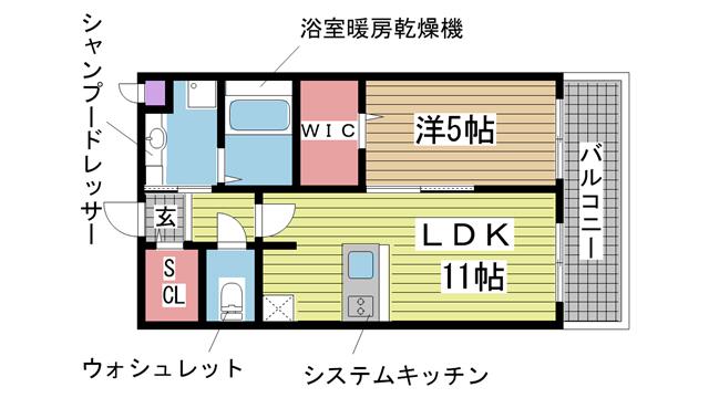 フォレ・リビエール磯辺通(1LDK/2階)の間取り写真