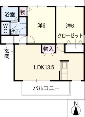 サンセール段ノ上(2LDK/2階)の間取り写真